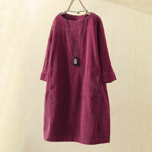 Vestido Cómodo Coreano de Color Sólido con Mangas Tres Cuartos - Image 10