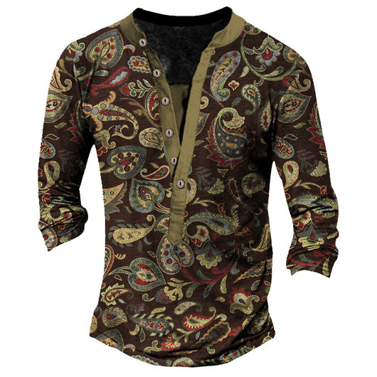 Camiseta Retro con Cuello Henry de Manga Larga para Hombre - Image 13