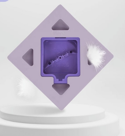 White FOFOS Intelligent Magic Box cat toy with square shape and four triangular cut-out openings. - Image 7