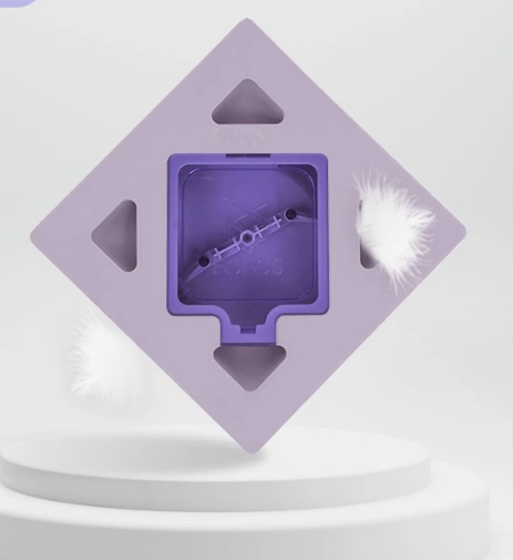 White FOFOS Intelligent Magic Box cat toy with square shape and four triangular cut-out openings. - Image 7