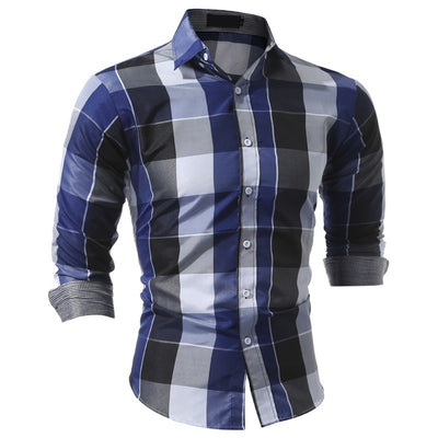 Camisa de Cuadros Clásica con Cuello Puntiagudo - Manga Larga Primavera Otoño - Image 12