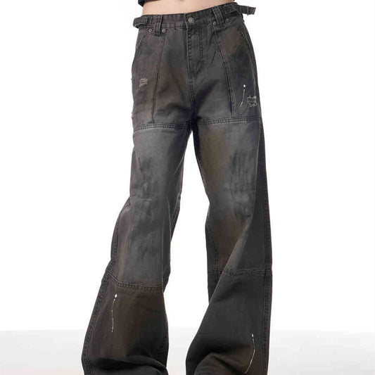 Jeans Desgastados con Costuras de Diseño