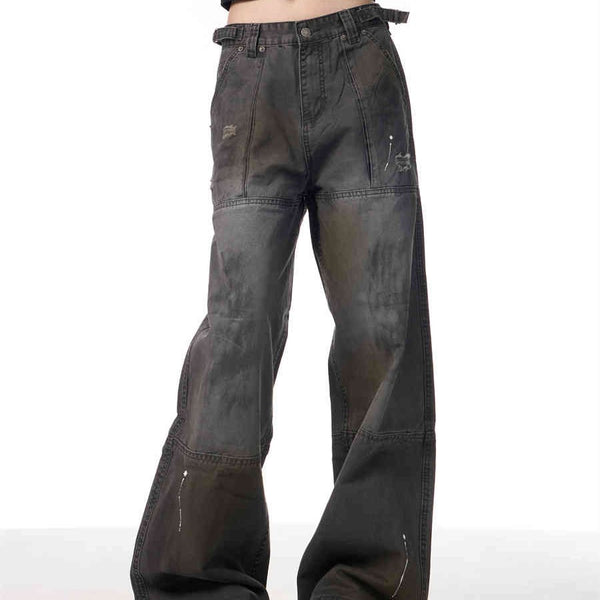 Jeans Desgastados con Costuras de Diseño