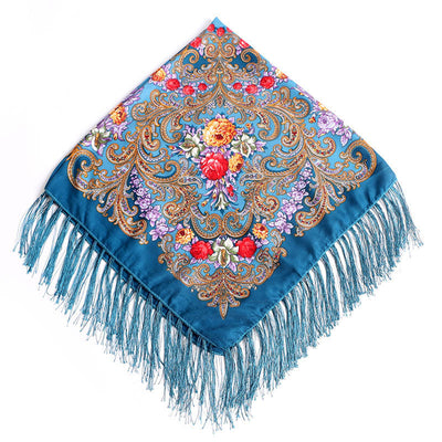Pañuelo Cuadrado de Algodón y Lino con Flecos Estampado - Image 13
