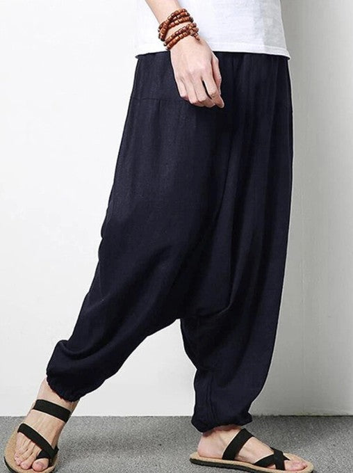 Pantalones Casuales Holgados de Algodón y Lino para Hombre