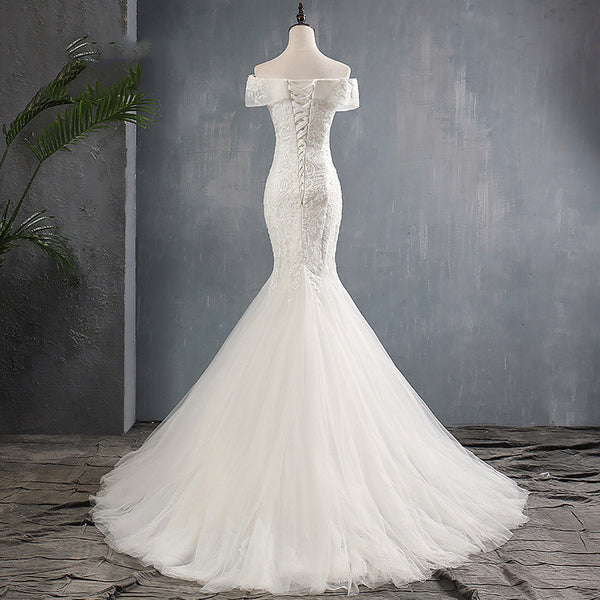 Vestido de Novia Asimétrico Cola Sirena con Hombro Descubierto