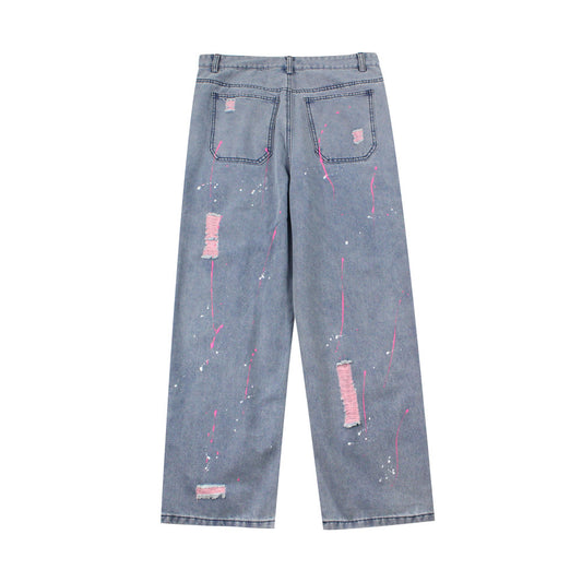 Jeans Rotos Efecto Desgastado Hip-hop Corte Recto Suelto para Hombre - Image 2