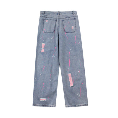 Jeans Rotos Efecto Desgastado Hip-hop Corte Recto Suelto para Hombre - Image 2