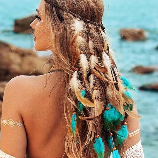 Diadema Bohemia de Plumas Bicolor - Accesorio Étnico para Cabello - Image 2