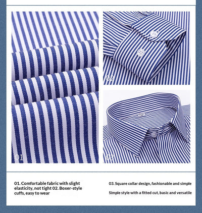Camisa de Trabajo Manga Larga a Rayas Azules para Hombre - Image 34