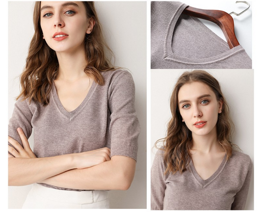 Suéter Tejido Cuello V Manga Corta para Mujer - Image 5