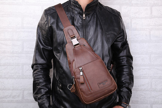 Bolsa de Pecho de Cuero Genuino para Hombre - Messenger Deportivo Estilo Coreano