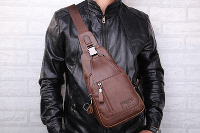 Bolsa de Pecho de Cuero Genuino para Hombre - Messenger Deportivo Estilo Coreano