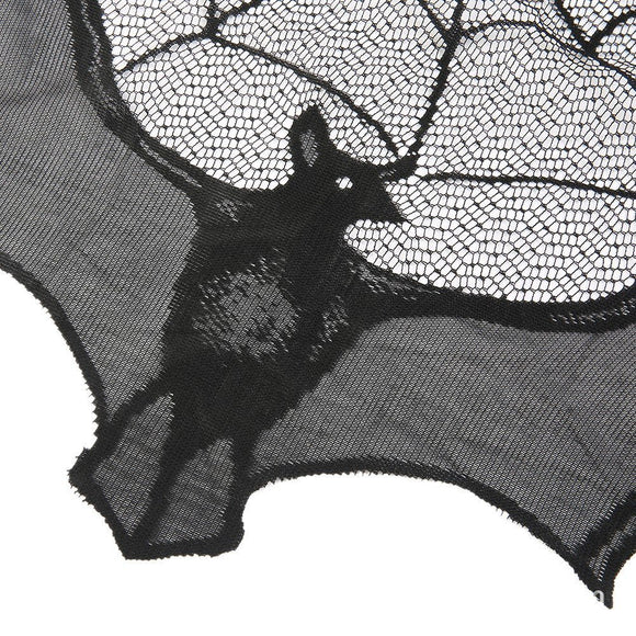 Cortina de Encaje Negro con Telaraña y Murciélagos para Halloween