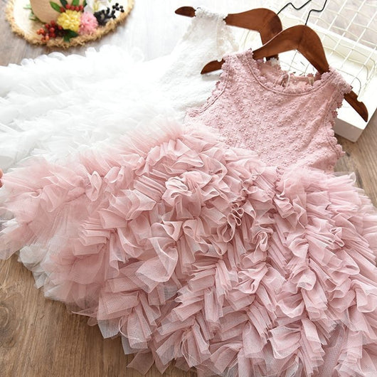 Vestido Princesa Niña Encaje Manga Larga Blanco Irregular Otoño Invierno - Image 10