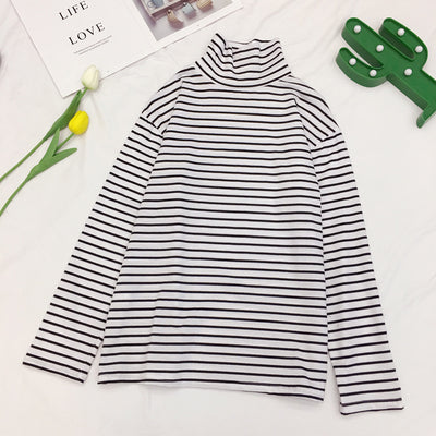 Camiseta de Cuello Alto a Rayas Estilo Coreano - Básico Versátil para Estudiantes - Image 13