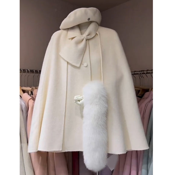 Abrigo de Lana Gruesa Blanco Talla Pequeña