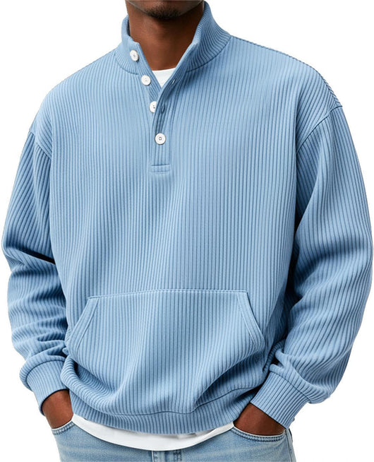 Suéter Polo Cuello Alto Manga Larga para Hombre - Casual Suelto con Bolsillos - Image 15