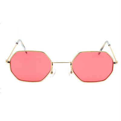 Silver polygonal sunglasses with clear lenses, featuring a thin metal frame and vintage style. - Image 35