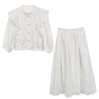 Conjunto Elegante Blanco: Blusa y Falda de Corte Impecable - Image 2