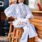 Blusa Blanca de Encaje Manga Larga con Pantalón Juego Completo