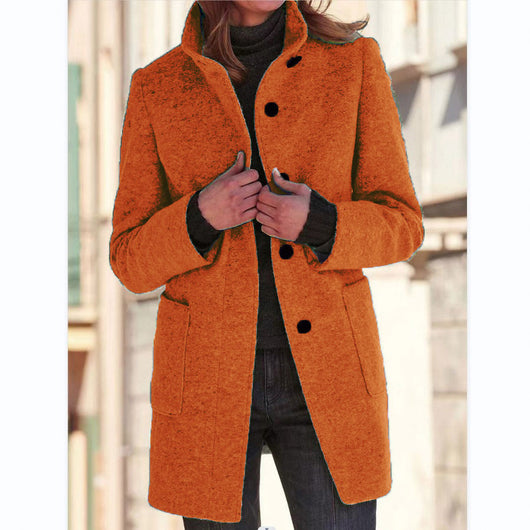 Abrigo de Lana con Cuello de Pie y Bolsillos - Casual para Otoño Invierno - Image 9