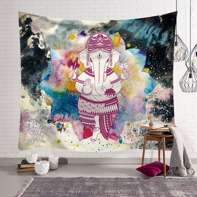 Vibrant multicolor elephant tapestry with a black background, featuring an abstract design for wall decor. - Image 11
