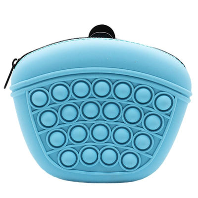 Light blue silicone pet treat pouch with a pop-it fidget design and black zipper closure. - Image 12