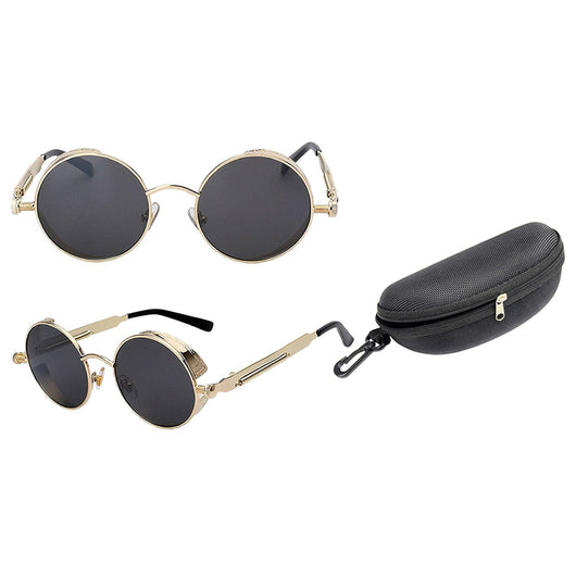 Austin Powers vintage round metal frame sunglasses with clear lenses, gold frames, and black temple tips. - Image 25