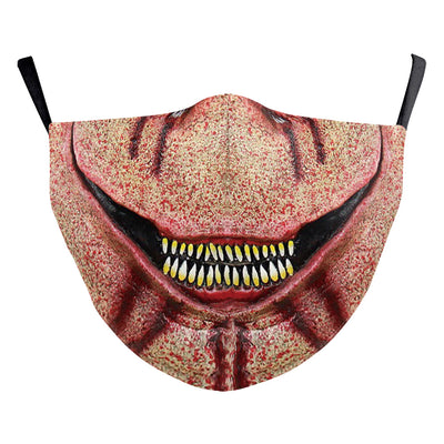Halloween funny horror face dust mask with a scary clown print, red nose, wide red lips, and yellowed teeth. - Image 28