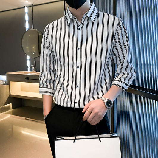 Camisa Casual de Rayas Blancas y Negras para Hombre - Image 8
