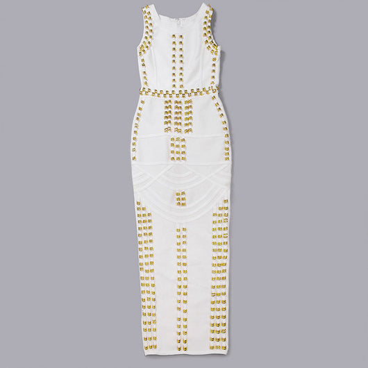 Vestido Midi Elegante con Detalles de Remaches y Brillos - Image 7