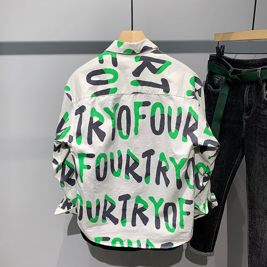 Camisa Casual de Algodón con Estampado de Letras para Hombre - Image 10