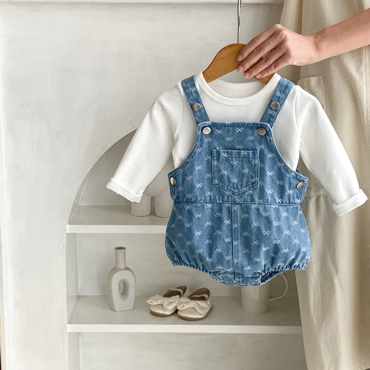 Enterizo para Bebé con Tirantes de Denim y Moño Jacquard