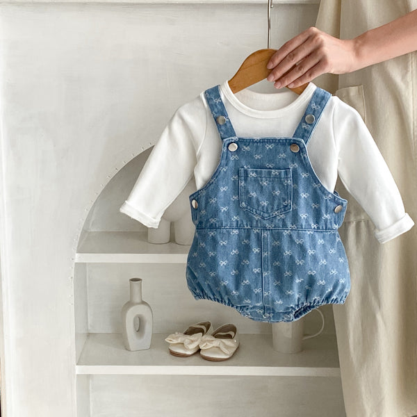 Enterizo para Bebé con Tirantes de Denim y Moño Jacquard