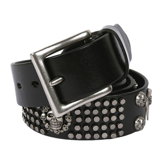 Cinturón de Cuero Genuino para Hombre con Calavera - Estilo Punk Versátil