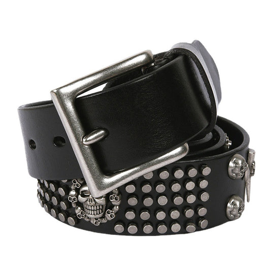 Cinturón de Cuero Genuino para Hombre con Calavera - Estilo Punk Versátil