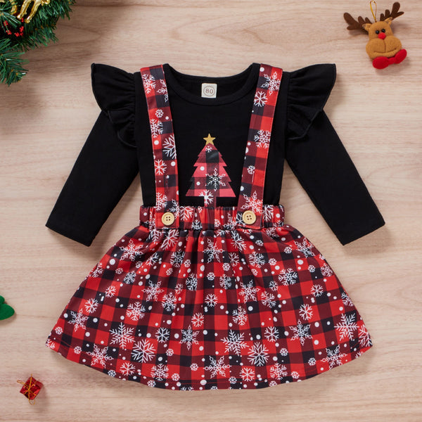 Conjunto Navideño para Niña: Playera Estampada y Falda Escocesa