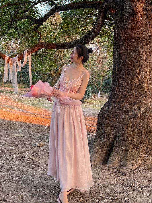 Vestido Retro Francés Midi con Tirantes para Mujer