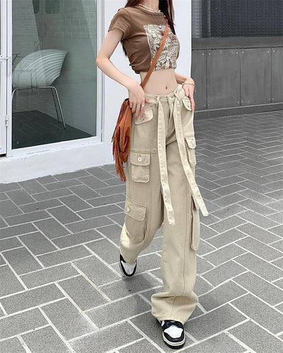 Pantalones Cargo Sueltos Vintage Americano con Múltiples Bolsillos y Detalles Desgastados - Image 34