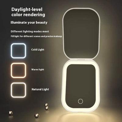 Espejo Cosmético Plegable Ultrafino con Luz LED Tricolor y HD Luminoso - Image 3