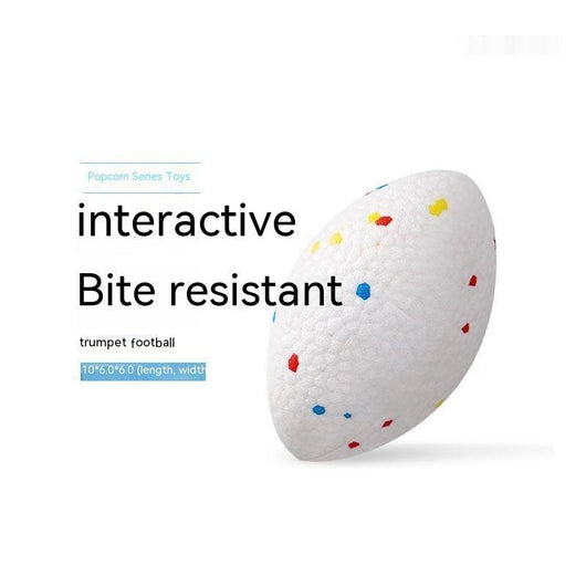 White bone-shaped dog toy with colorful speckles, labeled as interactive and bite-resistant. - Image 4