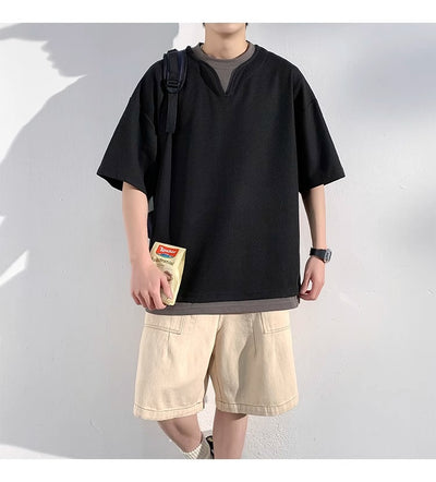 Playera de Verano Hombre Cuello Falso Dos Piezas Manga Corta Trendy - Image 16