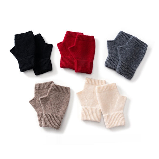 Guantes de Lana Merino Australiana sin Dedos con Flor Tejida y Cashmere