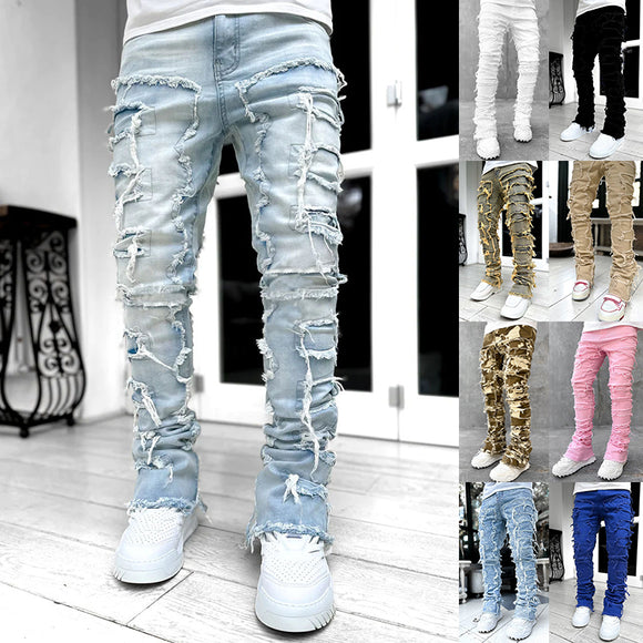 Men's Stacked Skinny Ripped Patched Jeans