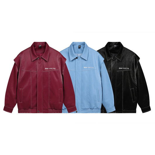 Chaqueta de Cuero PU con Costuras de Diseño y Solapa