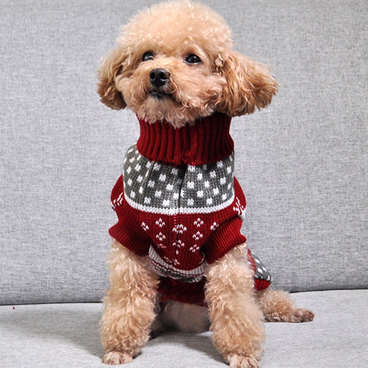 Suéter de Cuello Alto para Mascotas con Diseño de Copo de Nieve Navideño