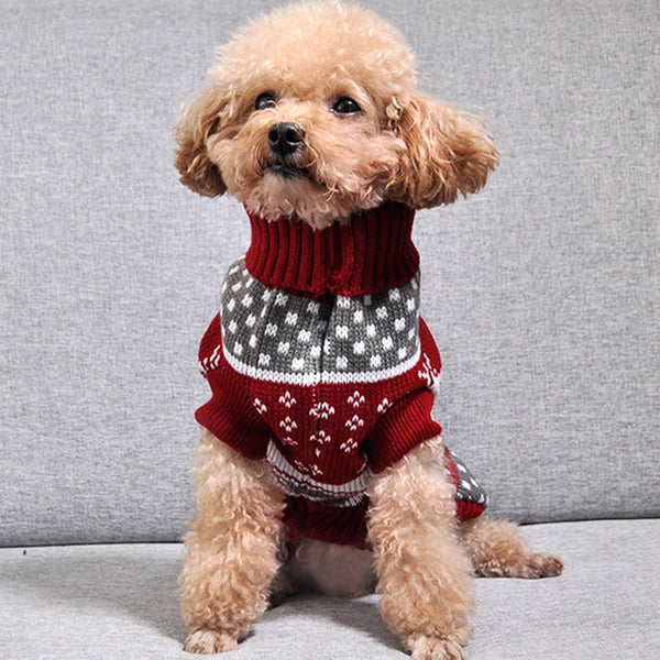 Suéter de Cuello Alto para Mascotas con Diseño de Copo de Nieve Navideño