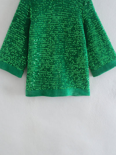 Blusa Suelta de Lentejuelas Manga Larga para Mujer - Image 8