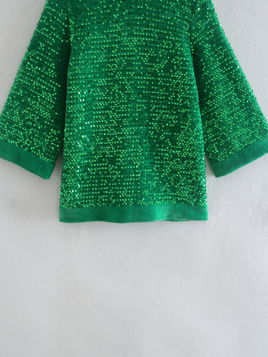 Blusa Suelta de Lentejuelas Manga Larga para Mujer - Image 8